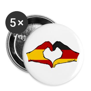 Espagne Allemagne Drapeau Mains Coeur - Lot de 5 grands badges (56 mm) - blanc - Devant