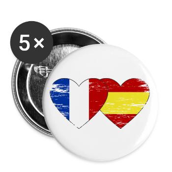 France Spain Flag Hands Heart Shape Used - Buttons large 2.2''/56 mm (5-pack) - white - Front