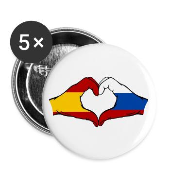 Espagne Russie Drapeau Mains Coeur - Lot de 5 grands badges (56 mm) - blanc - Devant