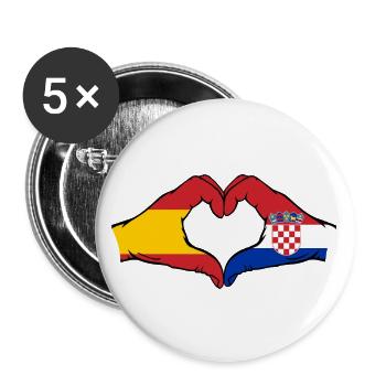 Espagne Croatie Drapeau Mains Coeur - Lot de 5 grands badges (56 mm) - blanc - Devant