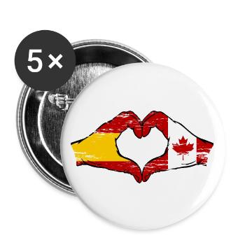 Espagne Canada Drapeau Mains Coeur Utilisé - Lot de 5 grands badges (56 mm) - blanc - Devant