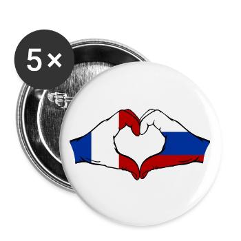 France Russia Flag Hands Heart Shape - Buttons large 2.2''/56 mm (5-pack) - white - Front