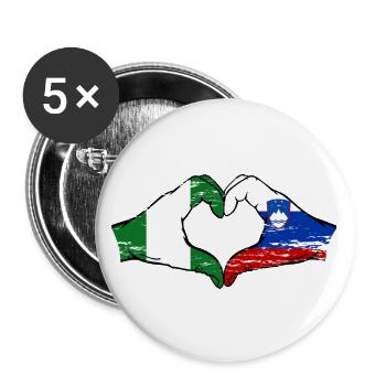Nigeria Slowenien Flagge Hände Herzform used - Buttons groß 56 mm (5er Pack) - Weiß - Vorne