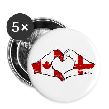 Kanada England Flagge Hände Herzform used - Buttons groß 56 mm (5er Pack) - Weiß - Vorne