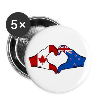 Drapeau du Canada Nouvelle-Zélande Mains Forme de Coeur - Lot de 5 grands badges (56 mm) - blanc - Devant