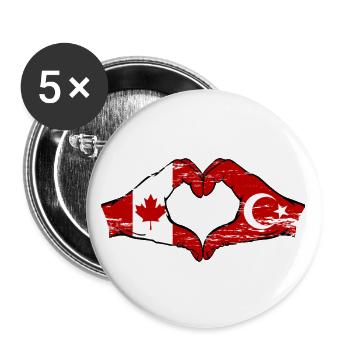 Canada Turquie Drapeau Mains Coeur Forme Utilisé - Lot de 5 grands badges (56 mm) - blanc - Devant