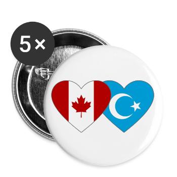 Drapeau ouïghour du Canada Cœur - Lot de 5 grands badges (56 mm) - blanc - Devant