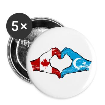 Canada Drapeau ouïghour mains forme de coeur utilisé - Lot de 5 grands badges (56 mm) - blanc - Devant