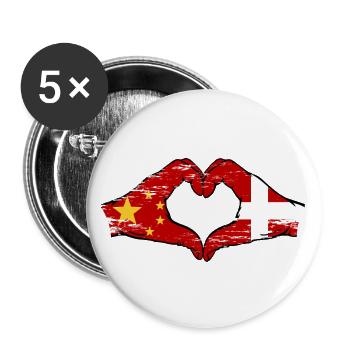 China Dänemark Flagge Hände Herzform used - Buttons groß 56 mm (5er Pack) - Weiß - Vorne