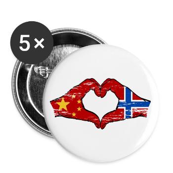 China Norwegen Flagge Hände Herzform used - Buttons groß 56 mm (5er Pack) - Weiß - Vorne