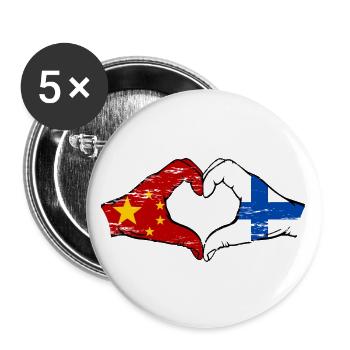 China Finland Flag Hands Heart Shape Used - Buttons large 2.2''/56 mm (5-pack) - white - Front