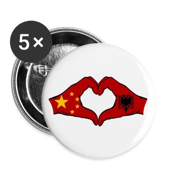 China Albania Flag Hands Heart Shape - Buttons large 2.2''/56 mm (5-pack) - white - Front
