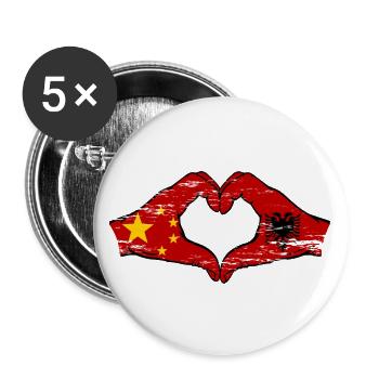 Chine Albanie Drapeau Mains Coeur Forme Utilisé - Lot de 5 grands badges (56 mm) - blanc - Devant