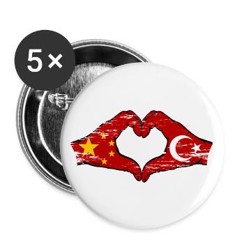 China Turkey Flag Hands Heart Shape Used - Buttons large 2.2''/56 mm (5-pack) - white - Front