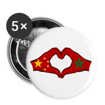 China Marokko Flagge Hände Herzform - Buttons groß 56 mm (5er Pack) - Weiß - Vorne