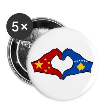 China Kosovo Flag Hands Heart Shape - Buttons large 2.2''/56 mm (5-pack) - white - Front