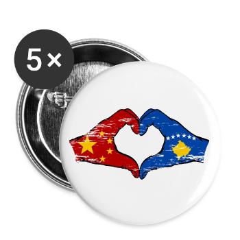 China Kosovo Flagge Hände Herzform used - Buttons groß 56 mm (5er Pack) - Weiß - Vorne