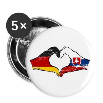 Deutschland Slowakei Flagge Hände Herzform used - Buttons groß 56 mm (5er Pack) - Weiß - Vorne