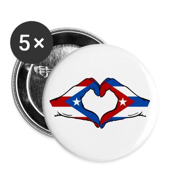 Porto Rico Cuba Drapeau Mains Coeur Forme - Lot de 5 grands badges (56 mm) - blanc - Devant