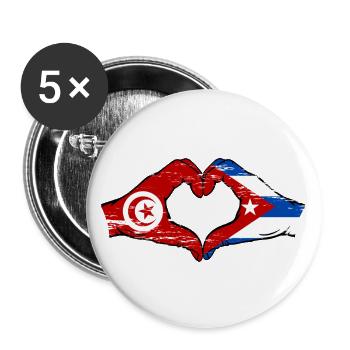 Tunisia Cuba Flag Hands Heart Shape Used - Buttons large 2.2''/56 mm (5-pack) - white - Front