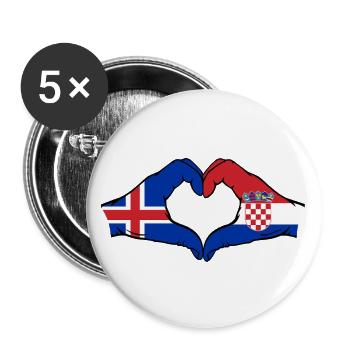 Islande Croatie Drapeau Mains Coeur Forme - Lot de 5 grands badges (56 mm) - blanc - Devant