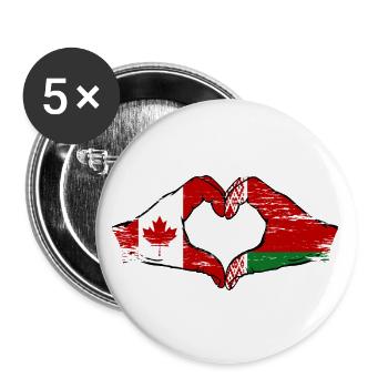 Canada Biélorussie drapeau mains forme de coeur utilisé - Lot de 5 grands badges (56 mm) - blanc - Devant