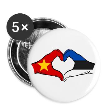 Vietnam Estland Flagge Hände Herzform - Buttons groß 56 mm (5er Pack) - Weiß - Vorne