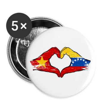 Vietnam Venezuela Flag Hands Heart Shape Used - Buttons large 2.2''/56 mm (5-pack) - white - Front