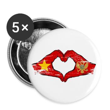 Vietnam Motenegro Drapeau Mains Coeur Forme Utilisé - Lot de 5 grands badges (56 mm) - blanc - Devant