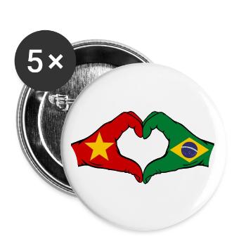Vietnam Brasilien Flagge Hände Herzform - Buttons groß 56 mm (5er Pack) - Weiß - Vorne