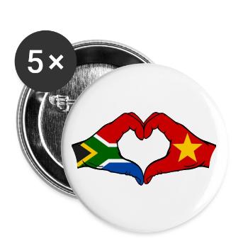 Afrique du Sud Vietnam Drapeau Mains Coeur Forme - Lot de 5 grands badges (56 mm) - blanc - Devant