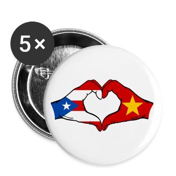 Porto Rico Vietnam Drapeau Mains Coeur Forme - Lot de 5 grands badges (56 mm) - blanc - Devant