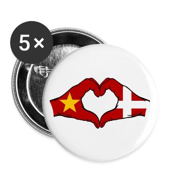 Vietnam Danemark Drapeau Mains Coeur Forme - Lot de 5 grands badges (56 mm) - blanc - Devant