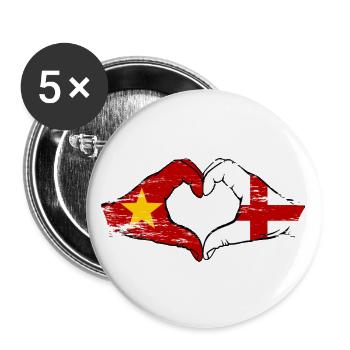 Vietnam England Flagge Hände Herzform used - Buttons groß 56 mm (5er Pack) - Weiß - Vorne