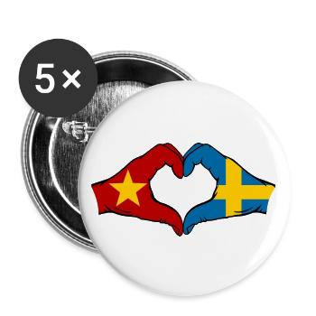 Vietnam Suède Drapeau Mains Coeur Forme - Lot de 5 grands badges (56 mm) - blanc - Devant