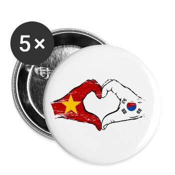 Vietnam Südkorea Flagge Hände Herzform used - Buttons groß 56 mm (5er Pack) - Weiß - Vorne