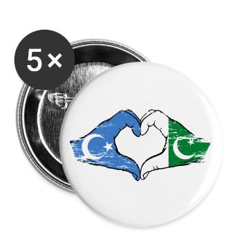 Ouïghour Pakistan drapeau mains forme de coeur utilisé - Lot de 5 grands badges (56 mm) - blanc - Devant
