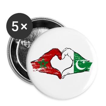 Morocco Pakistan flag hands heart shape used - Buttons large 2.2''/56 mm (5-pack) - white - Front