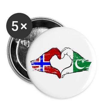 Norway Pakistan Flag Hands Heart Shape Used - Buttons large 2.2''/56 mm (5-pack) - white - Front