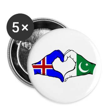 Islande Pakistan Drapeau Mains Coeur Forme - Lot de 5 grands badges (56 mm) - blanc - Devant
