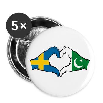 Sweden Pakistan Flag Hands Heart Shape - Buttons large 2.2''/56 mm (5-pack) - white - Front