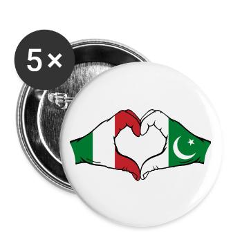 Italien Pakistan Flagge Hände Herzform - Buttons groß 56 mm (5er Pack) - Weiß - Vorne