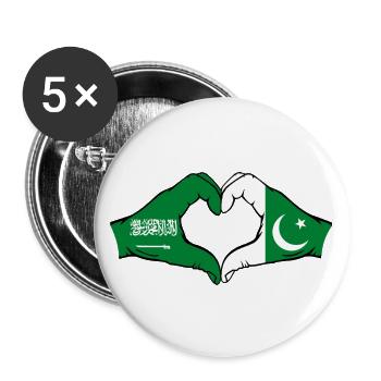 Saudi Arabien Pakistan Flagge Hände Herzform - Buttons groß 56 mm (5er Pack) - Weiß - Vorne