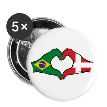 Brazil Denmark Flag Hands Heart Shape - Buttons large 2.2''/56 mm (5-pack) - white - Front