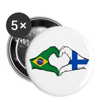 Brésil Finlande Drapeau Mains Coeur Forme - Lot de 5 grands badges (56 mm) - blanc - Devant