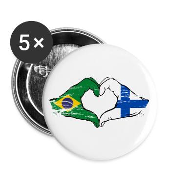 Brésil Finlande Drapeau Mains Coeur Forme Utilisé - Lot de 5 grands badges (56 mm) - blanc - Devant