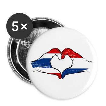 Thaïlande Hollande Drapeau Mains Coeur Forme Utilisé - Lot de 5 grands badges (56 mm) - blanc - Devant