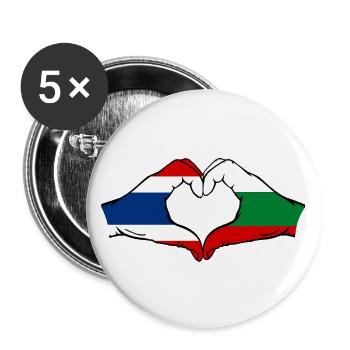 Thailand Bulgaria Flag Hands Heart Shape - Buttons large 2.2''/56 mm (5-pack) - white - Front