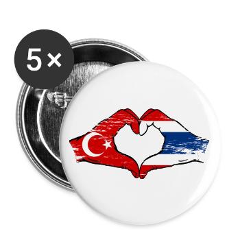Turquie Drapeau de la Thaïlande mains en forme de coeur utilisé - Lot de 5 grands badges (56 mm) - blanc - Devant