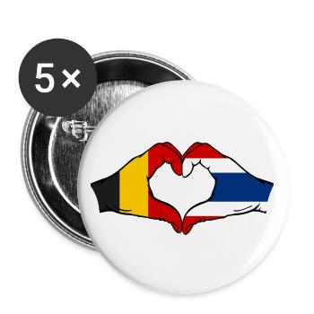 Belgien Thailand Flagge Hände Herzform - Buttons groß 56 mm (5er Pack) - Weiß - Vorne